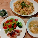 鶏肉塩こうじ焼き＆筍と春キャベツのスパゲッティ