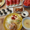 パンとコーンスープの朝食