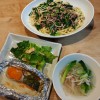鮭ホイル焼きとニラミートソースのパスタ